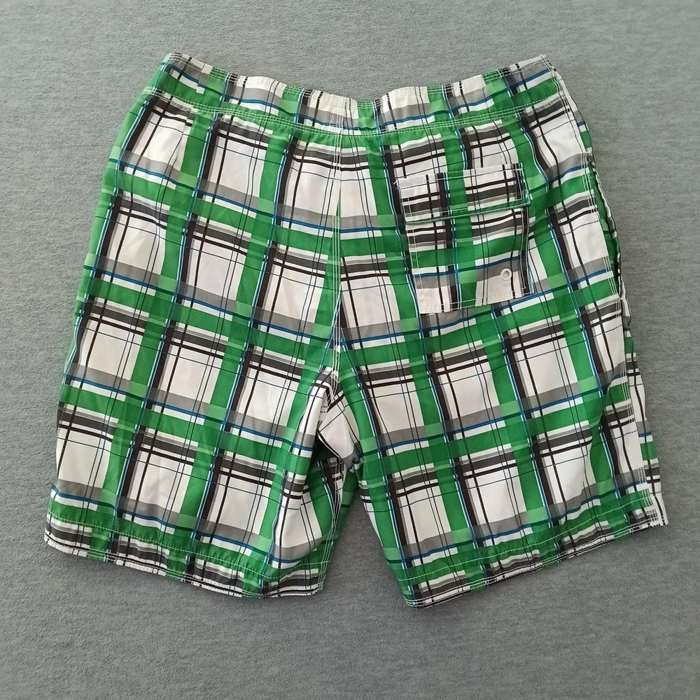 Gap Mens Green Plaid Board Shorts Swim Trunks Size L Mesh Lined Drawstring